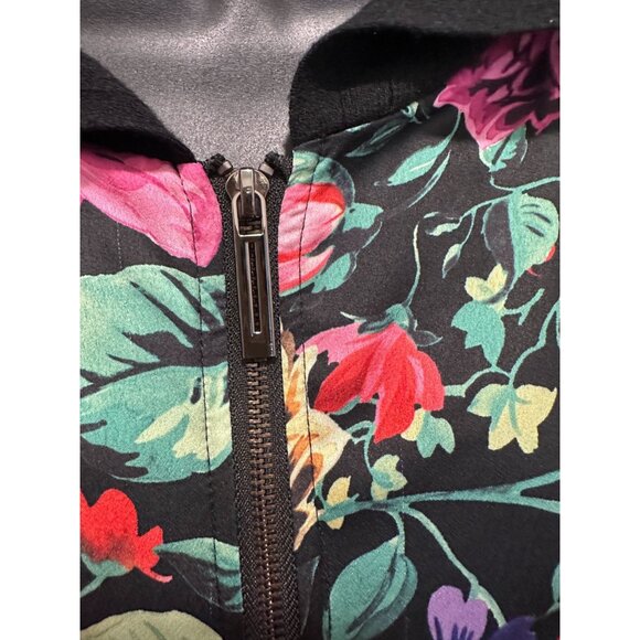 SIONI Black Floral Hooded Zip-up Jacket Soft Cozy 52% Viscose Sz L NWT - Picture 4 of 8